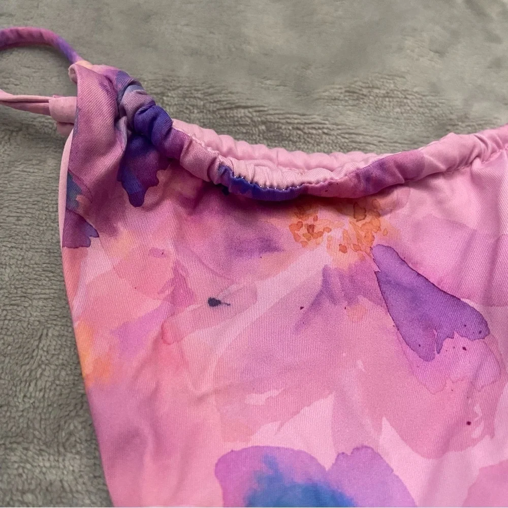 New! Frankie's Bikinis Pink Purple Floral Thin Side Straps Bikini Bottom 3005
